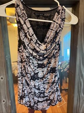 Cable & Gauge Black and White Cowl Neck Sleeveless Top